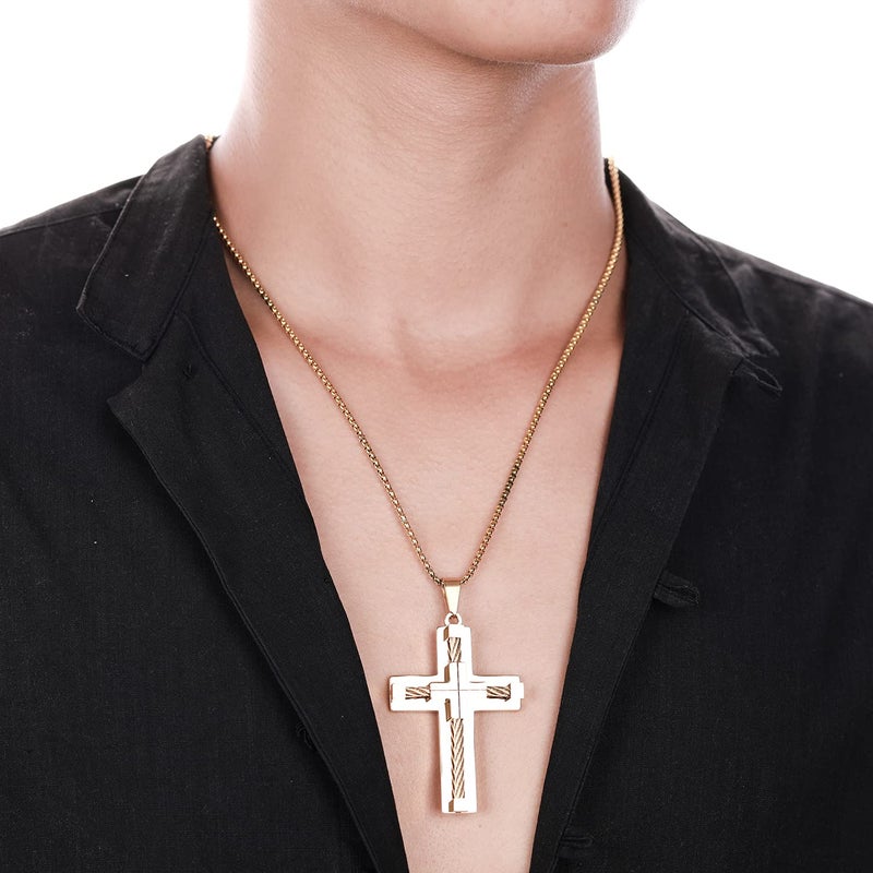 Yonhon Men's Cross Necklace 316L Stainless Steel Large Jesus Christ Pendant - Image 5